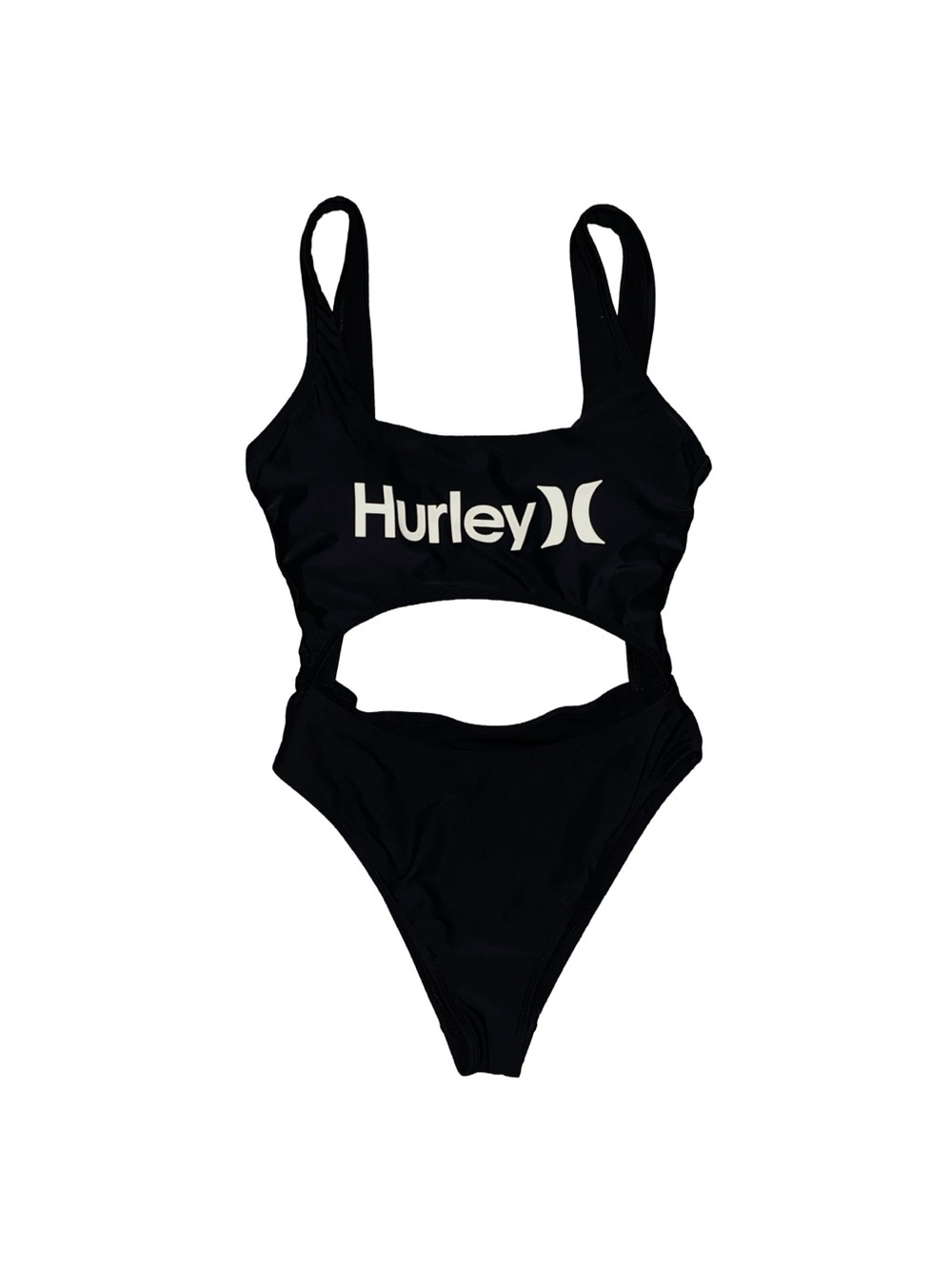 Hurley Black High-Leg Cut One Piece Cutout Design Swimsuit Size Medium